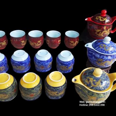 Bộ ấm chén rồng đỏ 2 lớp